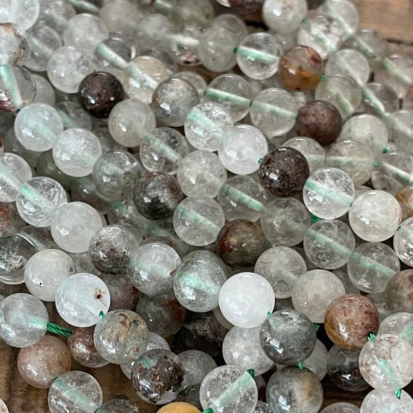 8mm Garden Quartz Bead Strand - Lodolite - Phantom Quartz - Picture 1 of 5